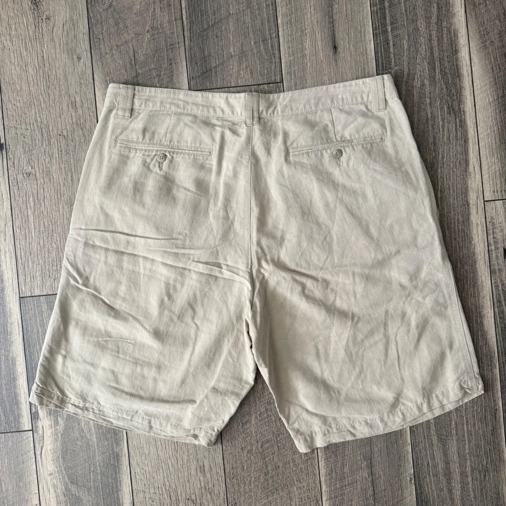 Solitude Pleated Linen Blend Shorts Beige Tan Mens 36 Tropical Lining Chino Golf